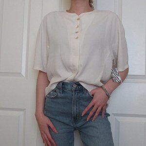 Vintage Cream Minimalist Button Blouse
